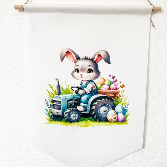Easter Bunny on Tractor Wall Banner – 18x12 Indoor/Outdoor Décor - Picture 2 of 3